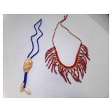Southwest Red Leather Beaded Necklace & Seashell