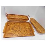 Vintage Inlaid Exotic Wood Tray w/Handles & 2