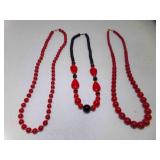 3 Red & Black Beaded Necklaces