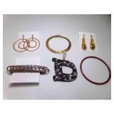 Bling "D" Necklace Pendant - 2 Pair Gold Tone