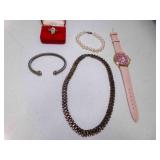 Pink Quartz Watch - Faux Diamond Ring - Watch Band