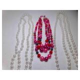 Multi Strand Pink Pearl Necklace & 2 35" Pearl