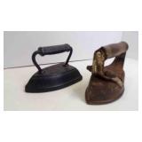 2 Antique Sad Irons - 1 is Asbestos 72-B w/Wood