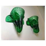 2 Wall Mount Emerald Green Glass Elephant Head