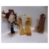 2 Straw Hair Angels - Hand Crafted Wood Girl