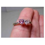 Vintage 925 Sterling AVON Amethyst & CZ Heart Ring