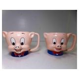 2 1989 Warner Bros Porky Pig 3D Ceramic Coffee