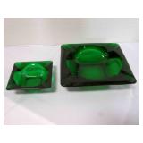 2 Mid Century Square Glass Ash Trays Forest Green