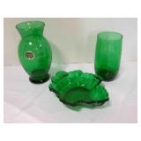Green Anchorglass Vase, Green Glass Leaf bowl