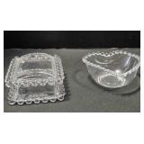 Heart-shaped dish & rectangular dish w/top.