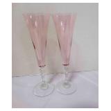 2 Pink Glass Champane Flutes