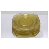 9 vtg Federal Madrid amber depression glass bread