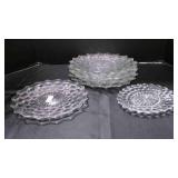 Fostoria American Glass dinner plates; salad plate