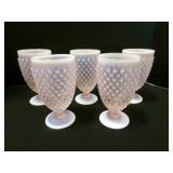 5 Pink Opalescent Hobnail Moonstone stemmed