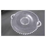 Glass serving tray w/handles. 14" diameter.
