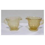 2 Federal glass Madrid amber footed creamers