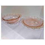 Pink Open Lace Depression Glass Bowl 9.5" & Round