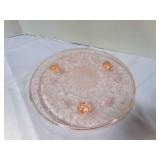 Pink Jeanette Glass Sunflowers Footed Cake platter