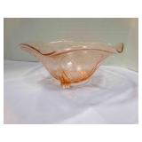 Pink Depression Glass footed serving bowl 9.75"