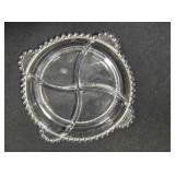 Glass relish tray. 4 dividers. Candlewick style.