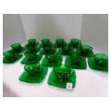 16 Forest Green Cups & Square Saucers