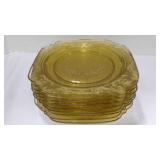 9 vtg Federal Madrid amber depression glass dinner
