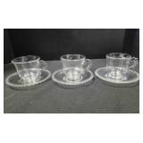 3 tea cup & saucer sets. Candlewick style