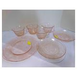 7 pcs Thistle Pink Dogwood Depression Glass