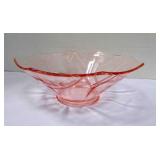 Pink Etched 8 sided Bowl w/ Floral etching 8.5"