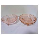2 Pink Depression Glass foot relish Bowls