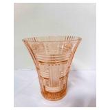Pink Depression Glass Basket Weave Vase 7" tall