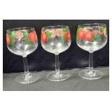 3 Glass Goblets; Franciscan Apple pattern
