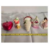 5 Christmas Tree ornaments; I Love You Heart