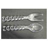 Glass salad fork & spoon set. Candlewick style.
