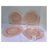 Tiara Pink Sandwich Glass 4 salad Plates 8.25"