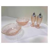 Tiara Pink Sandwich Glass salt & pepper, 2 dessert