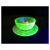 Uranium Vaseline Glass Bowl & Plate Iridescent