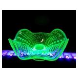 Uranium Vaseline Glass Ruffled Oyster & Pearls