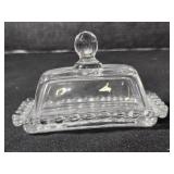 Small glass butter tray w/lid. Candlewick