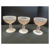 3 Pink Opalescent Hobnail stemmed Claret wine or