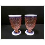 2 Pink Opalescent Hobnail stemmed Claret wine or