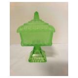 Green Satin Glass Top base is plain Lidded Candy