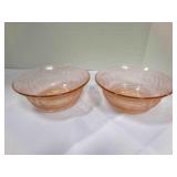 Tiara Pink Sandwich Glass 2 serving bowls 7.25"