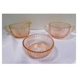 Pink Queen Mary Depression Glass sugar, creamer