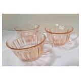 Pink Depression Glass "Fortune" 3 coffee tea cups