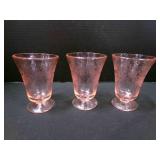 3 Pink Glass Juice size may be Tiara glass