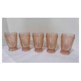 5 Pink Depression Glass Hollywood ribbed tumblers