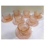 Tiara Pink Sandwich Glass 7 complete sets cup &