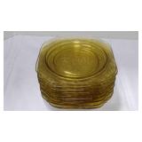 9 vtg Federal Madrid amber depression glass salad