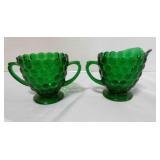 Forest Green Bubble Glass Sugar & Creamer